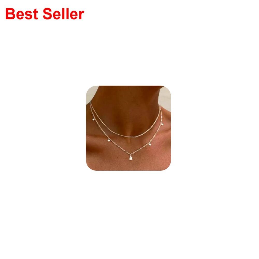 Silver Plated Layered Necklace Set with Heart Charm and Satellite Chain